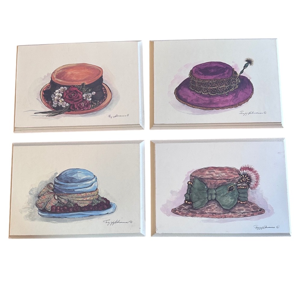 Empire Art Peggy Abrams Signed Hat Prints Wall Decor Set of 4